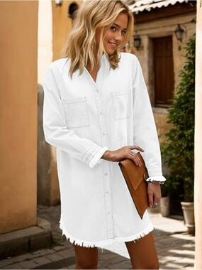 zilcremo denim dress Zilcremo Women's Long Sleeve Babydoll Denim Dress Button Down Jean Shirt Dress with Pockets, Size: Medium, Blue